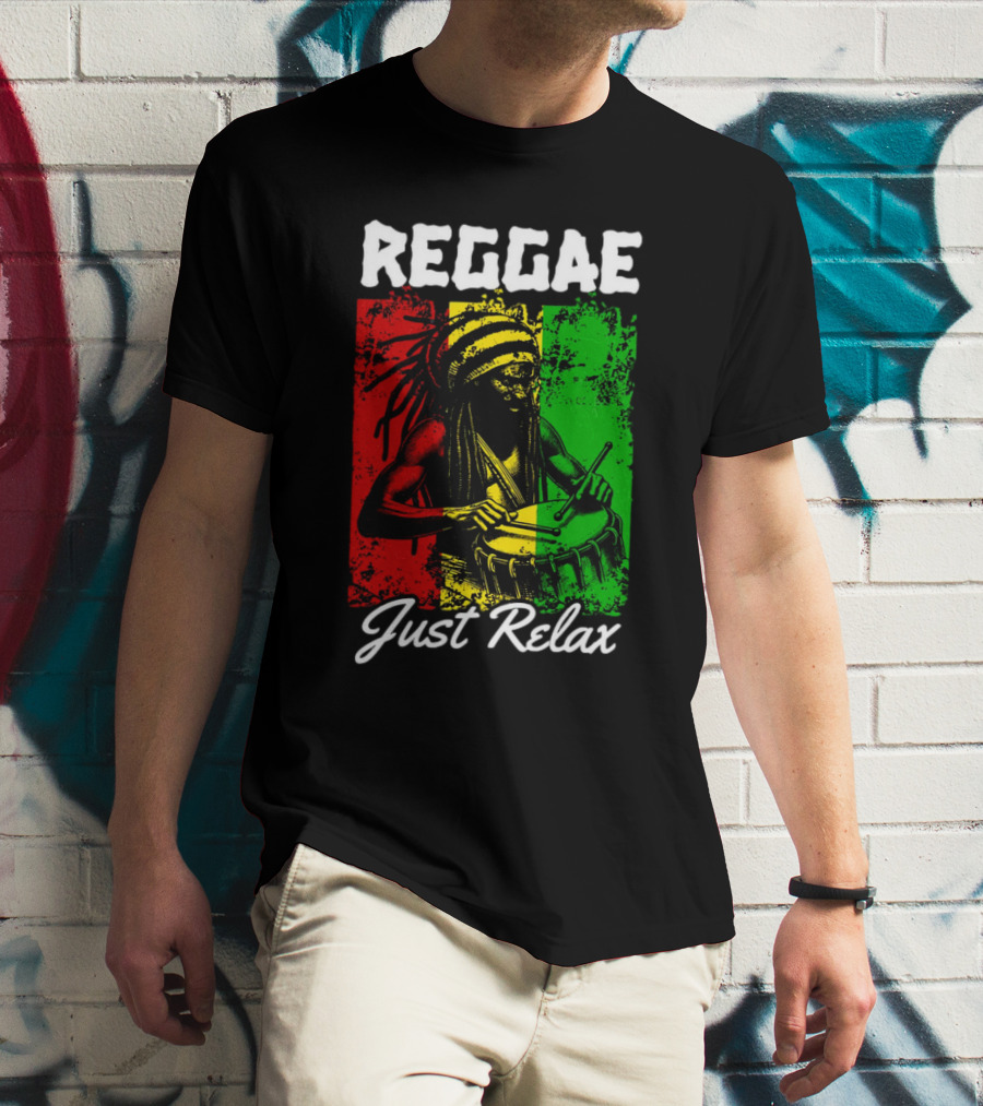 REGGAE Just Relax Rasta Drummer Red Yellow Green T-Shirt