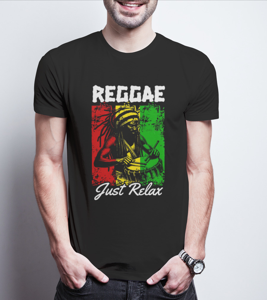 REGGAE Just Relax Rasta Drummer Red Yellow Green T-Shirt