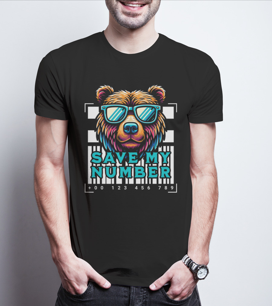 Save My Number Barcode Bear With Sunglasses T-Shirt