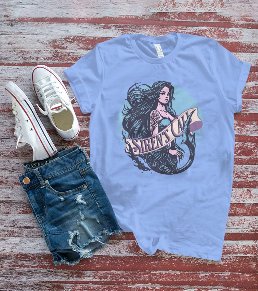 Siren's Call Mermaid Tattoo Ocean Waves T-Shirt