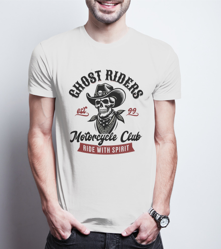 Ghost Riders Cowboy Skull Motorcycle Club Ride With Spirit Est 99 T-Shirt