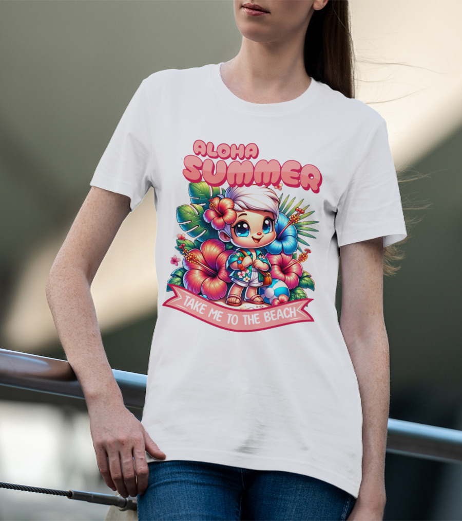 Aloha Summer Take Me To The Beach Hawaiian Tropical Cartoon T-Shirt