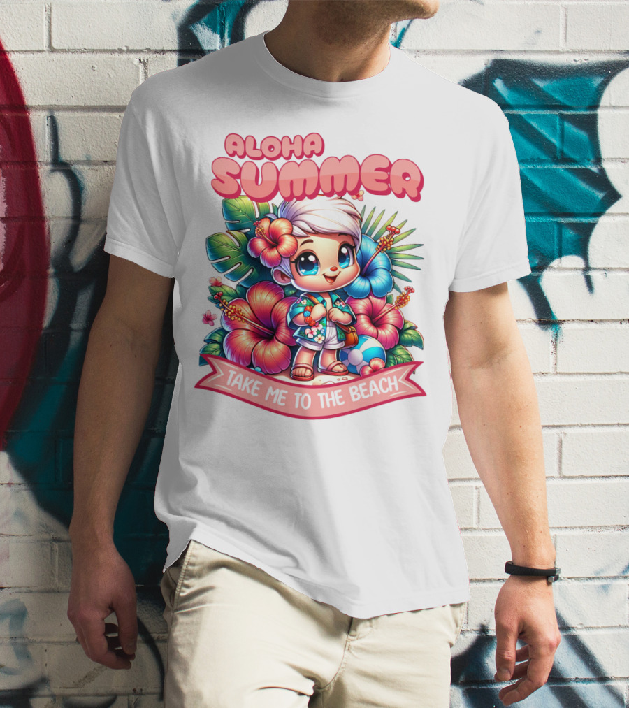 Aloha Summer Take Me To The Beach Hawaiian Tropical Cartoon T-Shirt
