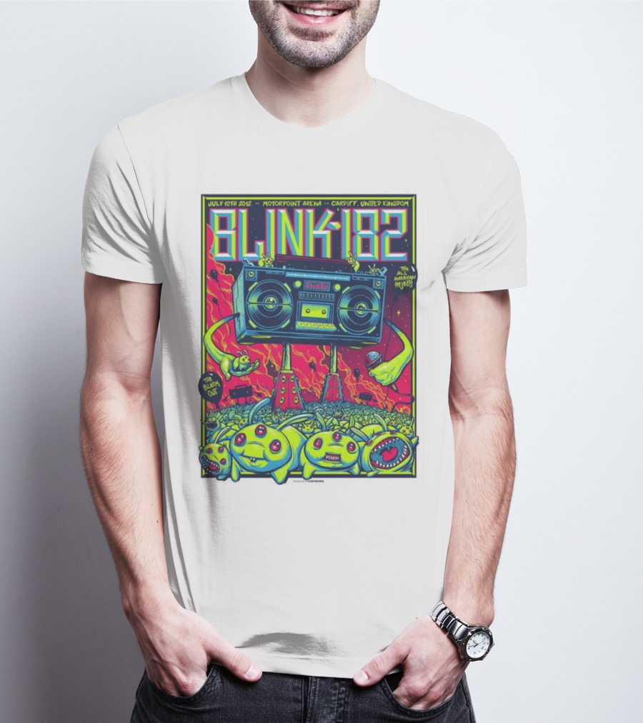 Blink-182 July 10th 2012 Motorpoint Arena Cardiff United Kingdom Boombox Alien Creature T-Shirt