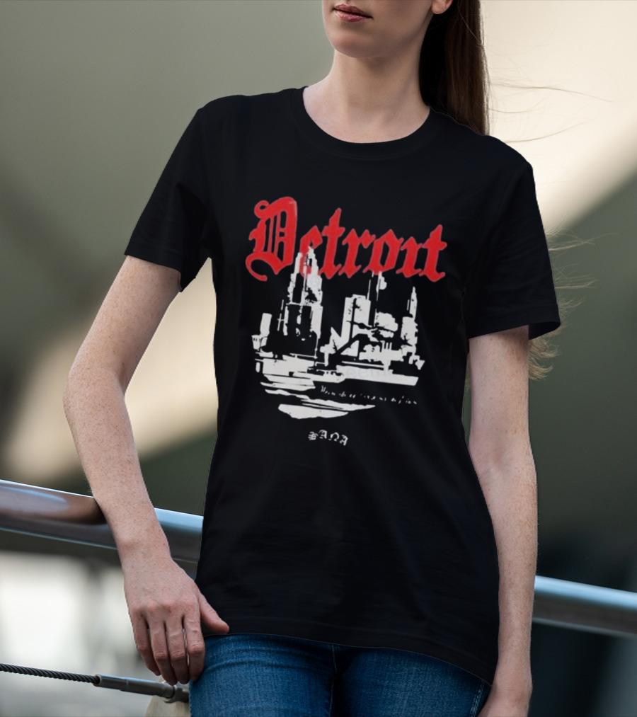 Distressed 3D Detroit Gothic Skyline T-Shirt