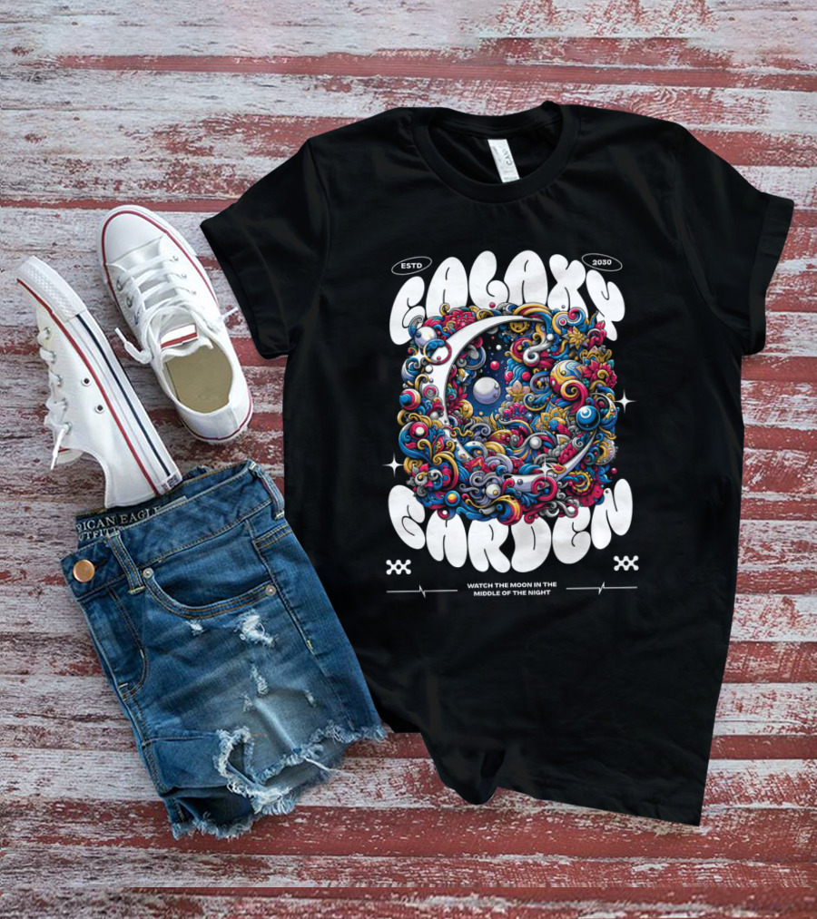 GALAXY GARDEN WATCH THE MOON IN THE MIDDLE OF THE NIGHT ESTD 2030 T-Shirt