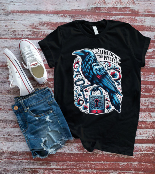 Unlock The Mystery Raven Holding Key And Lock With Ornate Floral T-Shirt