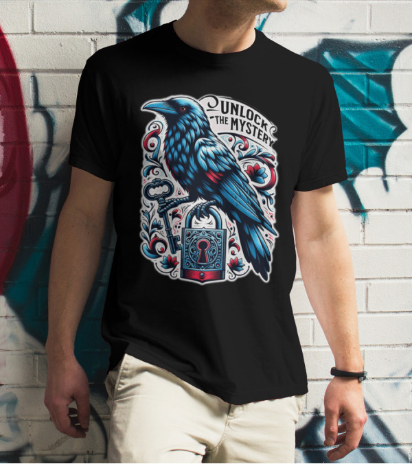 Unlock The Mystery Raven Holding Key And Lock With Ornate Floral T-Shirt