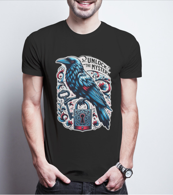 Unlock The Mystery Raven Holding Key And Lock With Ornate Floral T-Shirt