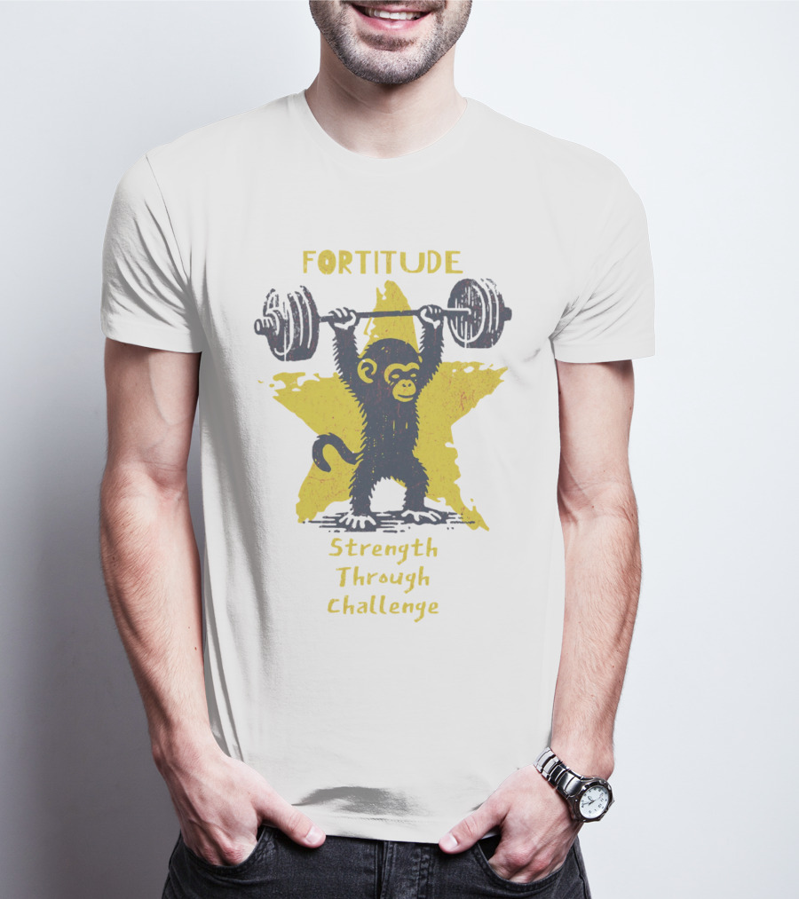 Fortitude Strength Through Challenge Monkey Weightlifting Star T-Shirt