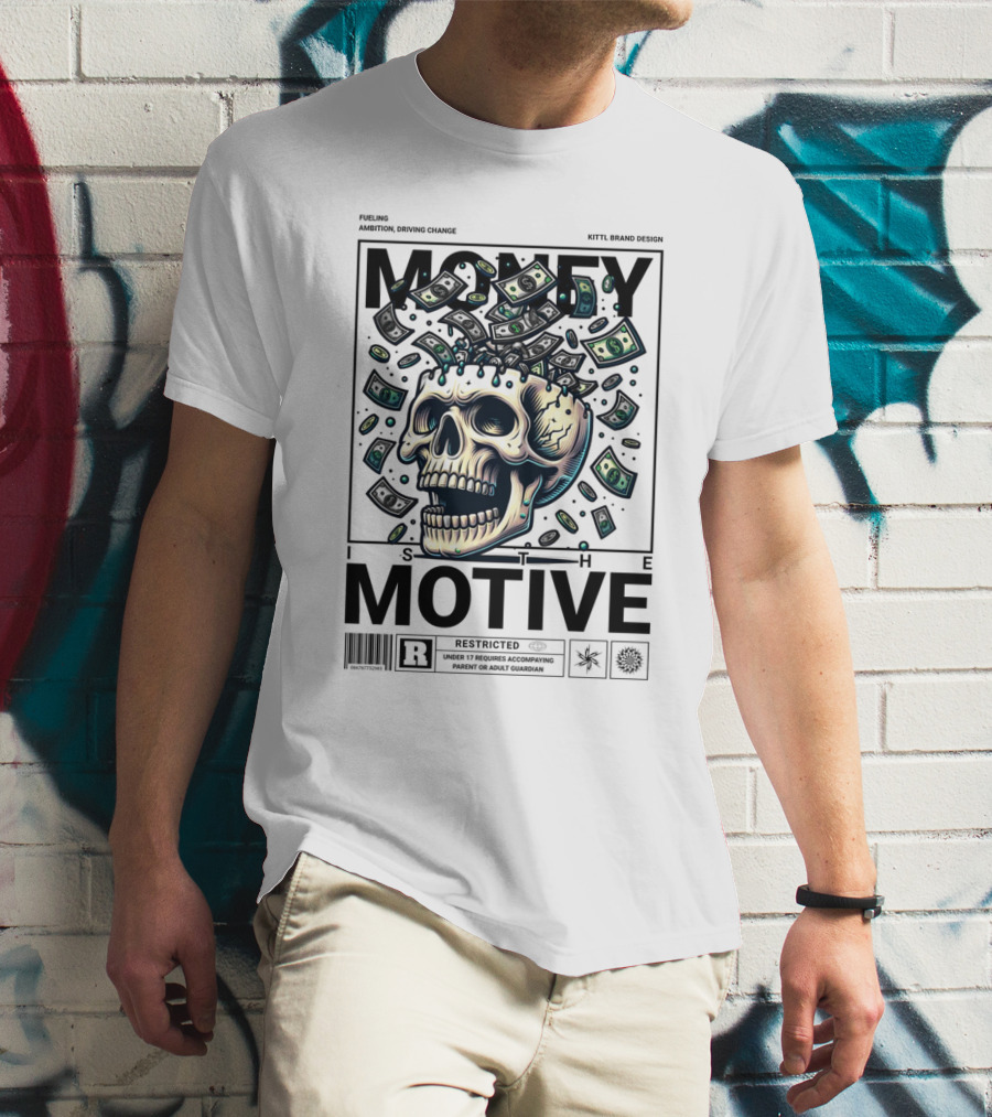 MONEY IS THE MOTIVE SKULL WITH FALLING CASH RESTRICTED T-Shirt