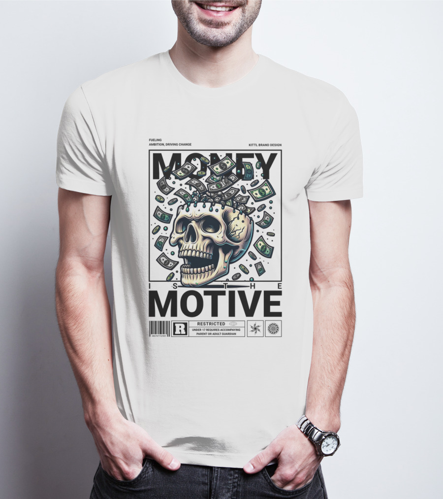 MONEY IS THE MOTIVE SKULL WITH FALLING CASH RESTRICTED T-Shirt