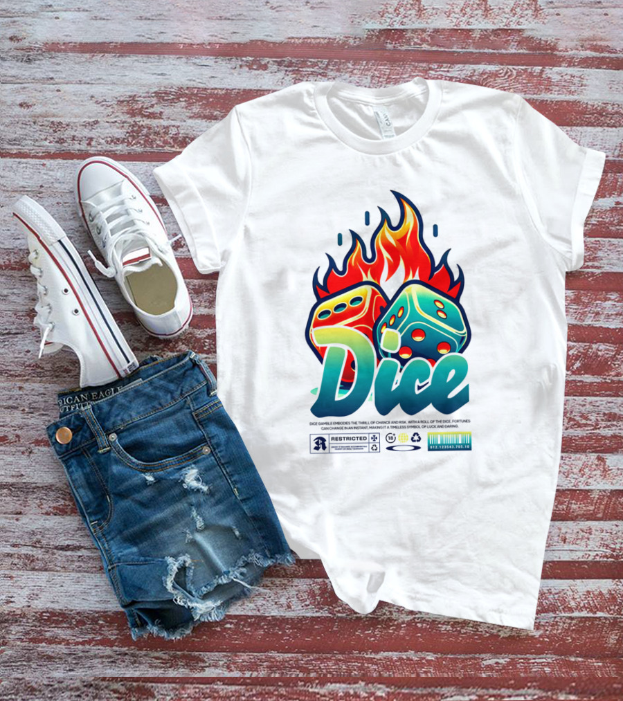 Dice Rolling Flames Exploding The Game Of Chance T-Shirt
