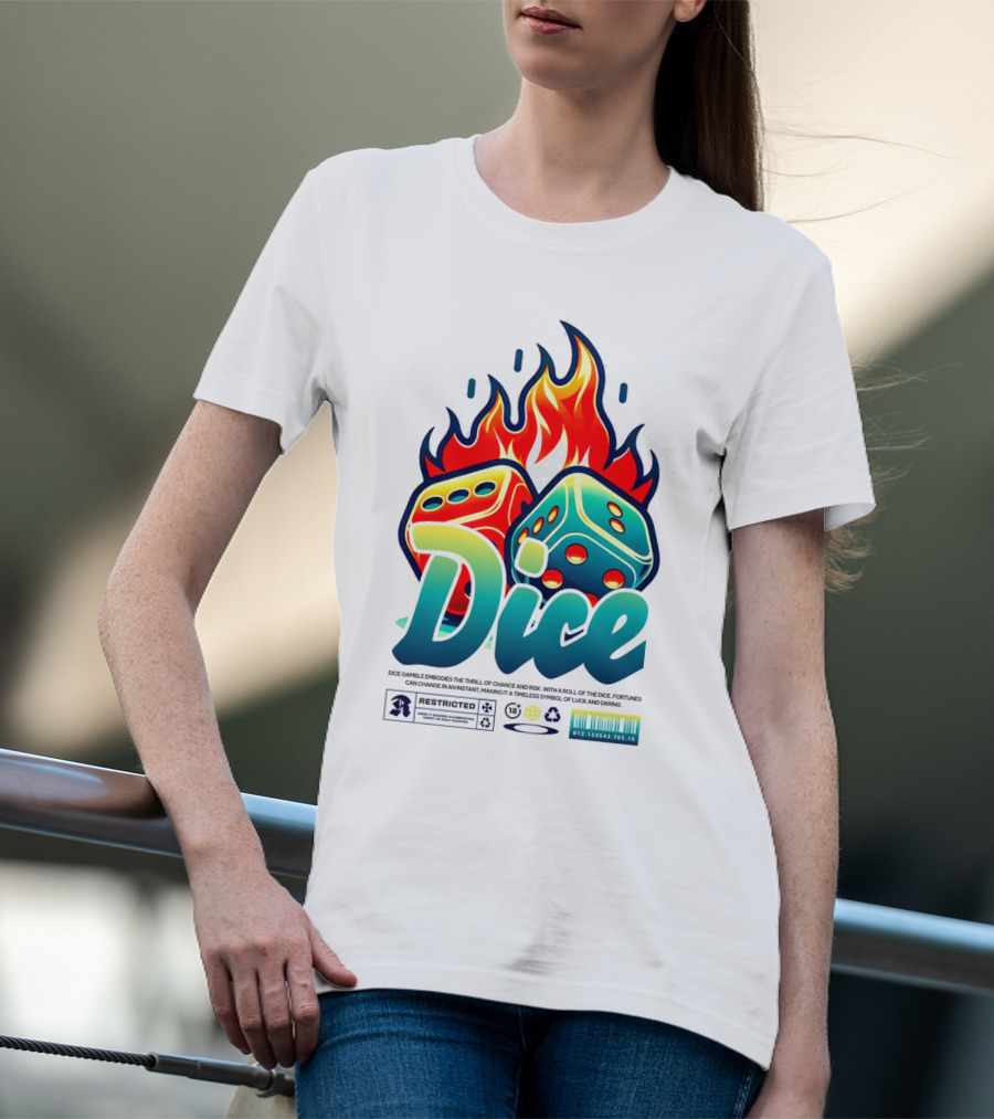 Dice Rolling Flames Exploding The Game Of Chance T-Shirt