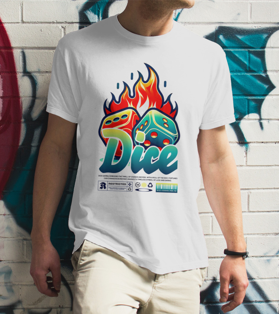 Dice Rolling Flames Exploding The Game Of Chance T-Shirt