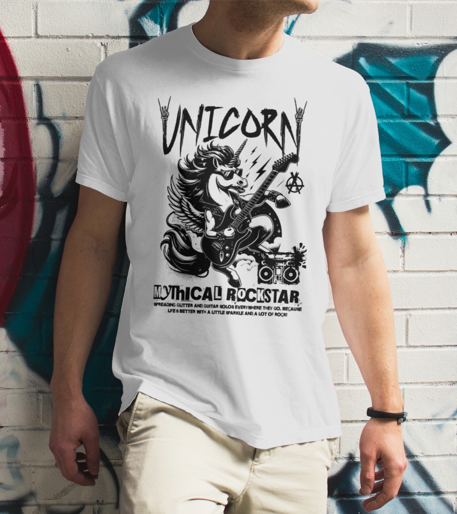 Unicorn Mythical Rockstar Spreading Glitter And Guitar Solos Sparkle Music Rock T-Shirt