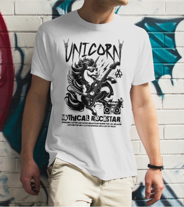 Unicorn Mythical Rockstar Spreading Glitter And Guitar Solos Sparkle Music Rock T-Shirt