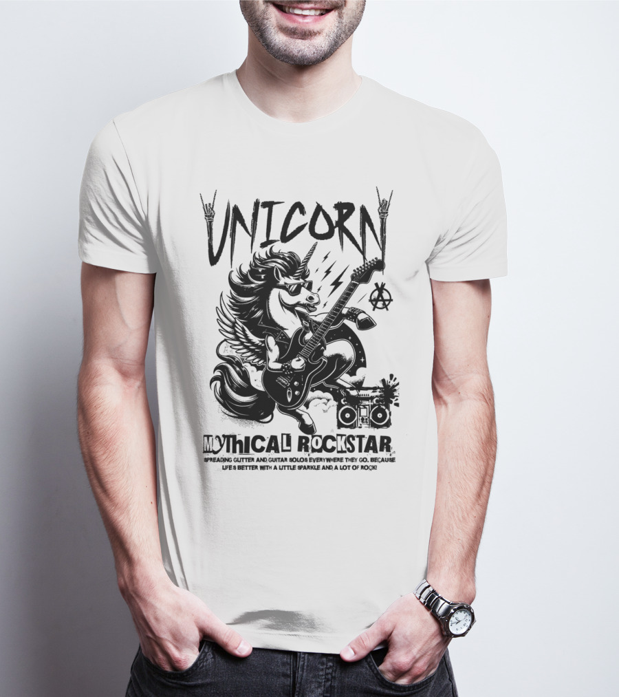 Unicorn Mythical Rockstar Spreading Glitter And Guitar Solos Sparkle Music Rock T-Shirt
