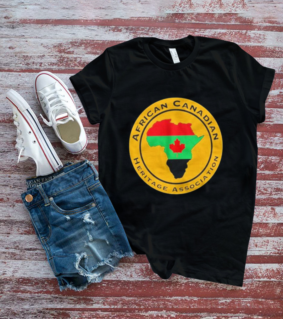 Papa Burgundy African Canadian Heritage Association African Map With Canadian Flag T-Shirt