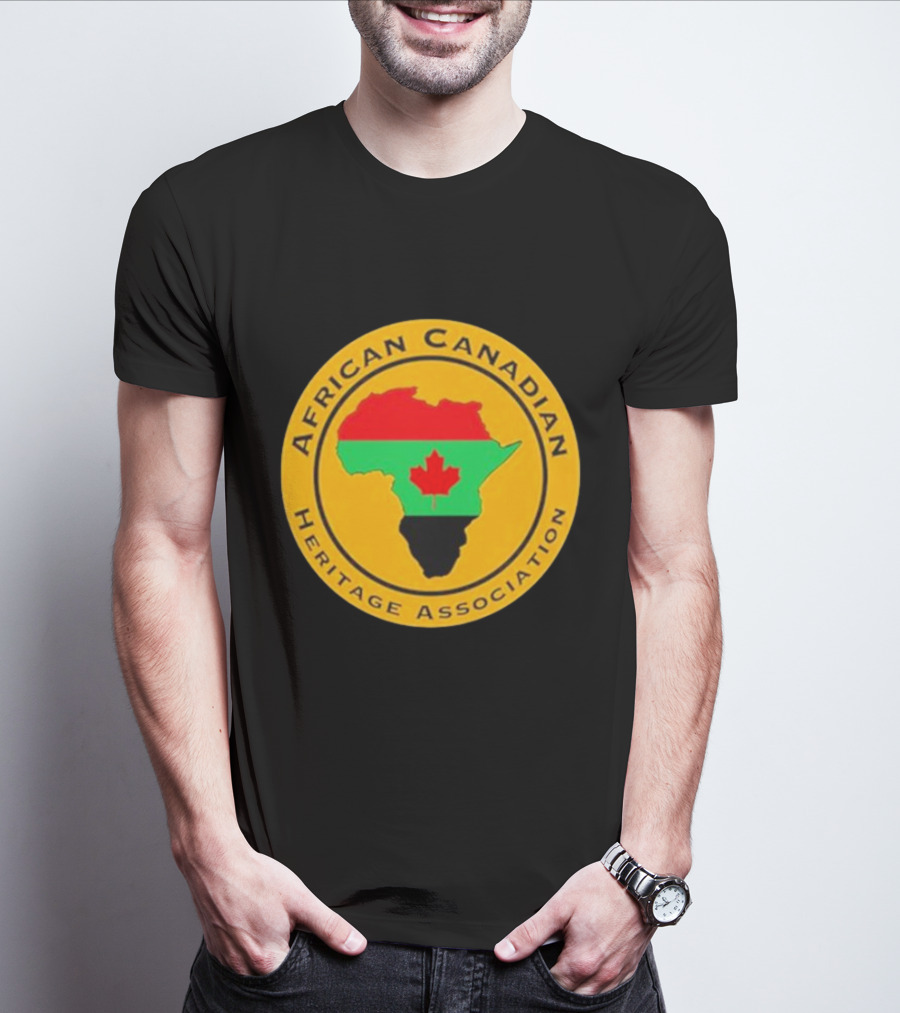 Papa Burgundy African Canadian Heritage Association African Map With Canadian Flag T-Shirt