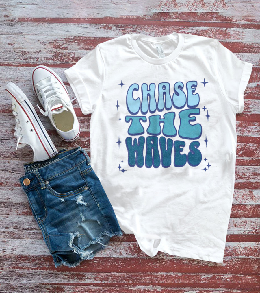 Chase The Waves Retro Font Star Accents T-Shirt