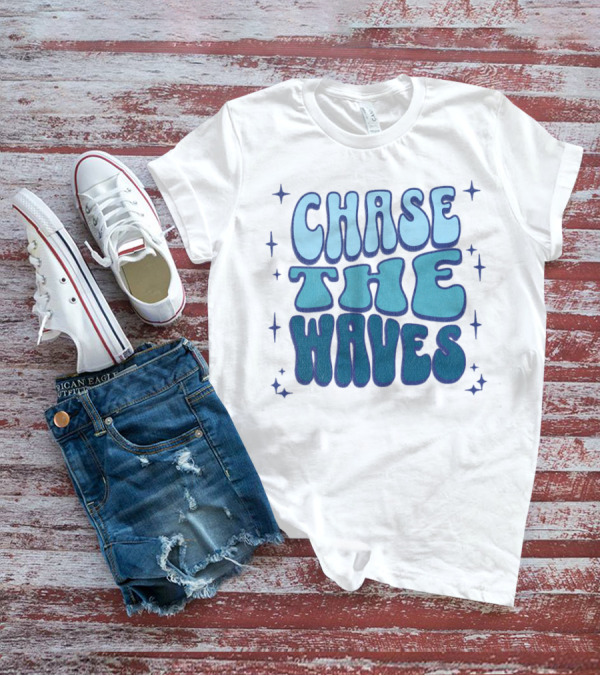 Chase The Waves Retro Font Star Accents T-Shirt