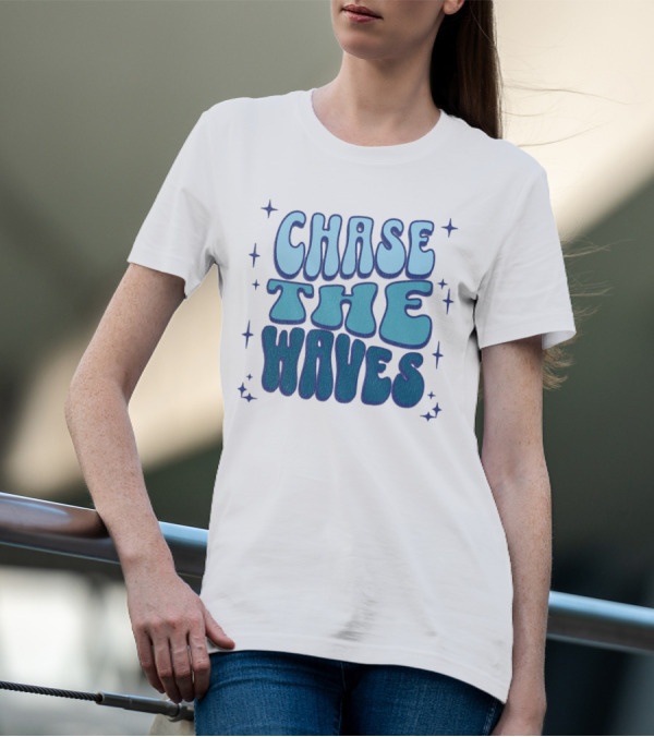 Chase The Waves Retro Font Star Accents T-Shirt