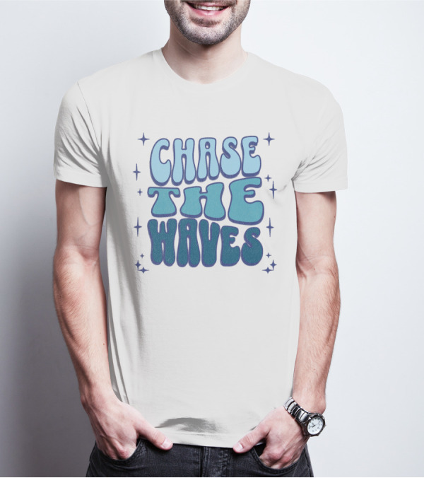 Chase The Waves Retro Font Star Accents T-Shirt