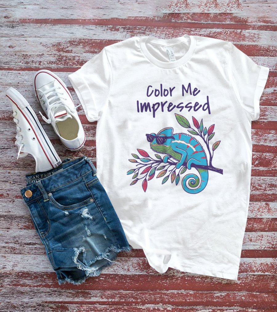 Color Me Impressed Chameleon With Sunglasses On Colorful Branch T-Shirt