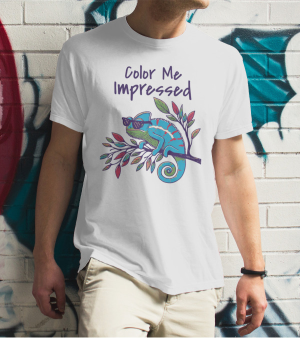 Color Me Impressed Chameleon With Sunglasses On Colorful Branch T-Shirt