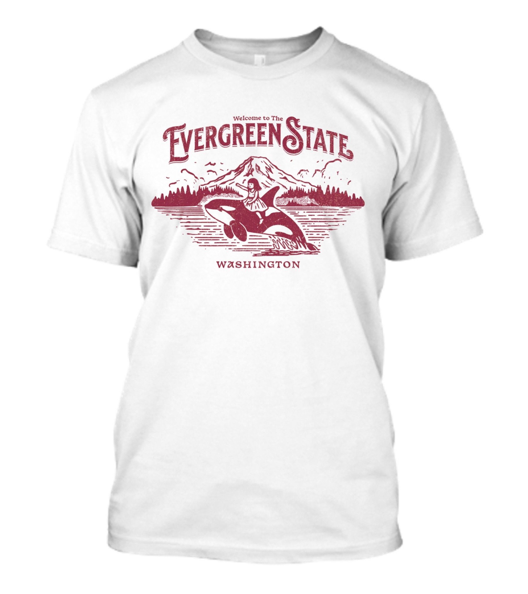 Welcome To The Evergreen State Washington Orca And Mountain Scene T-Shirt