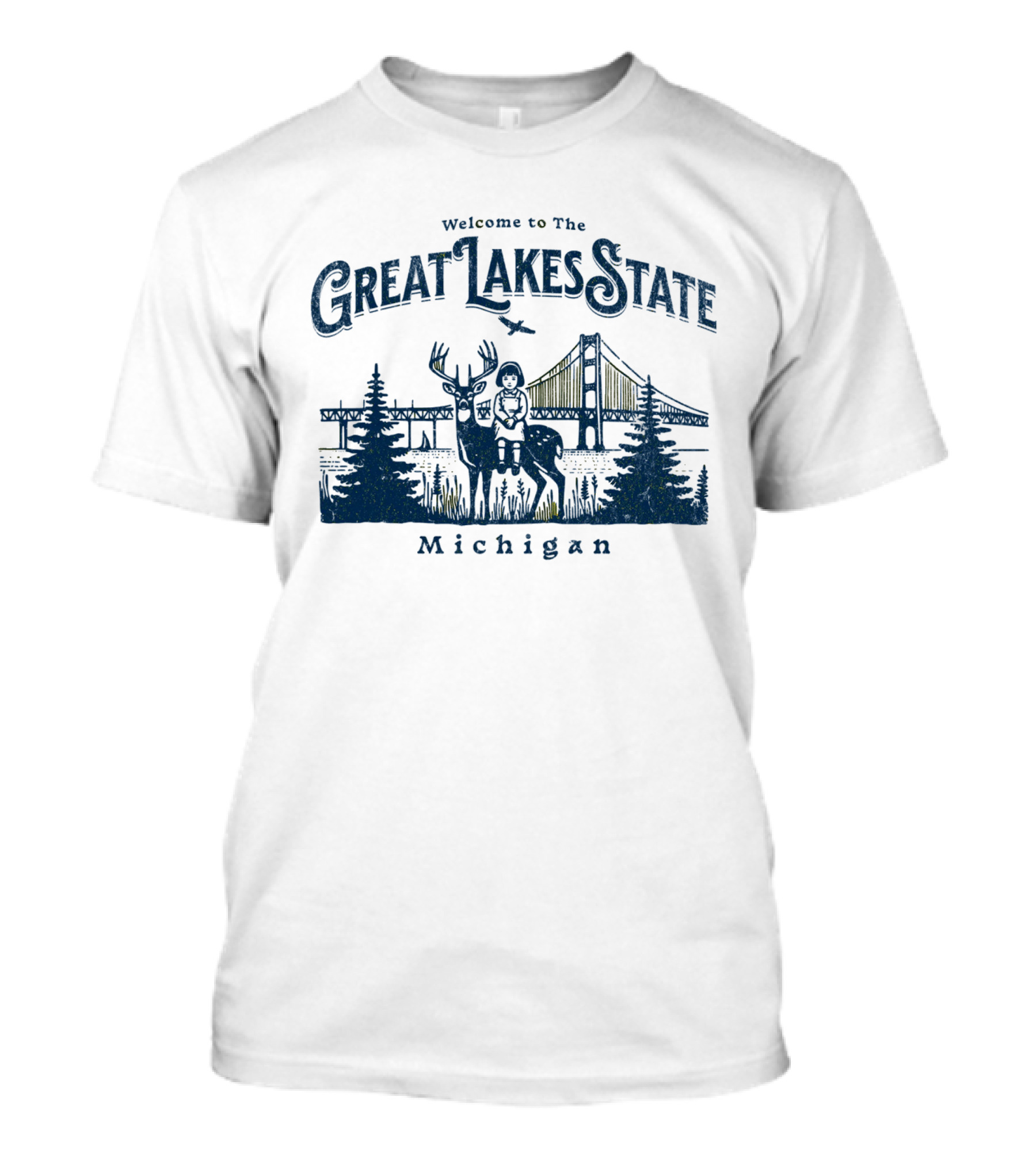 Welcome To The Great Lakes State Michigan Bridge And Wildlife T-Shirt