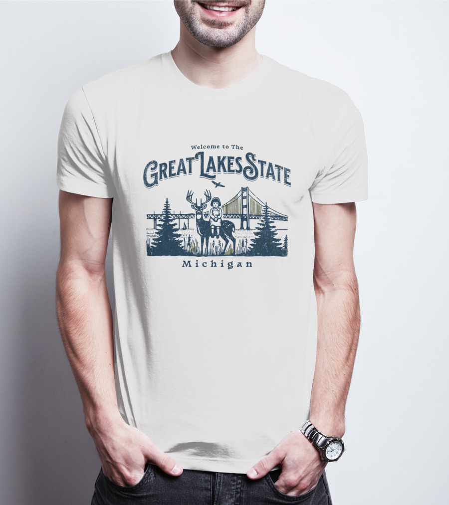 Welcome To The Great Lakes State Michigan Bridge And Wildlife T-Shirt