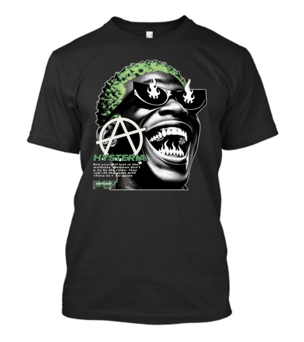 Hysteria Outcast Society Anarchy Flames Green Hair Smiling Face T-Shirt