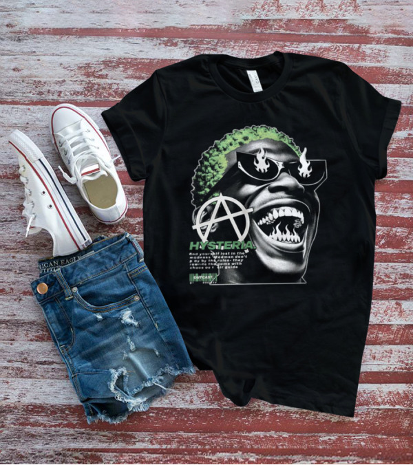 Hysteria Outcast Society Anarchy Flames Green Hair Smiling Face T-Shirt