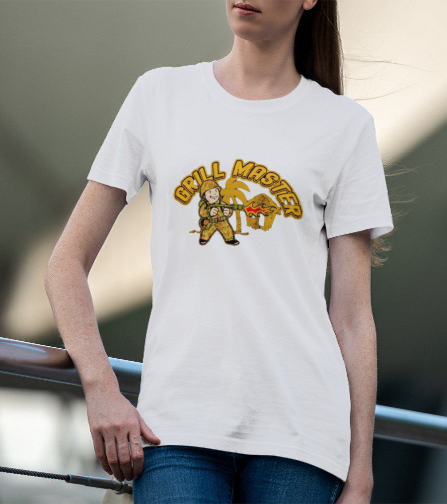 Grill Master Soldier With Palm Tree And Hut T-Shirt