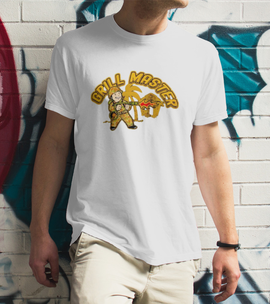 Grill Master Soldier With Palm Tree And Hut T-Shirt