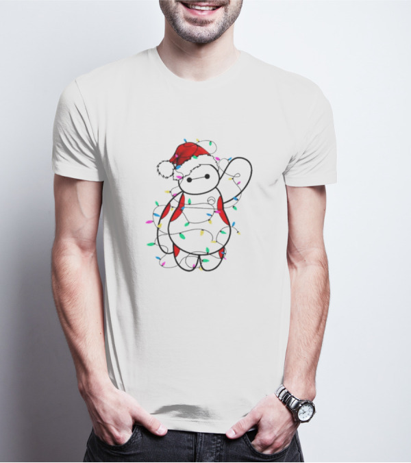 Baymax Wrapped In Christmas Lights Santa Hat T-Shirt