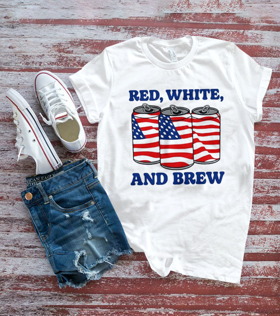Red White And Brew American Flag Cans T-Shirt