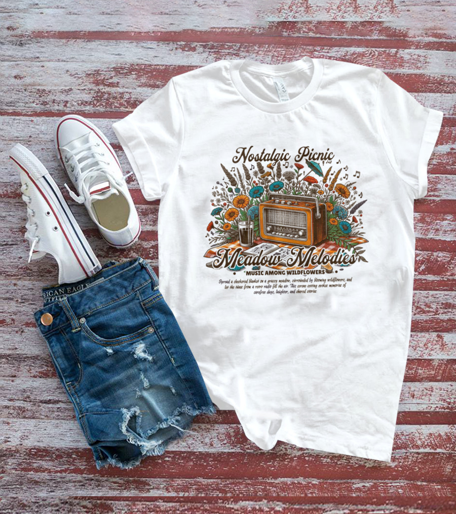 Nostalgic Picnic Meadow Melodies Music Among Wildflowers T-Shirt