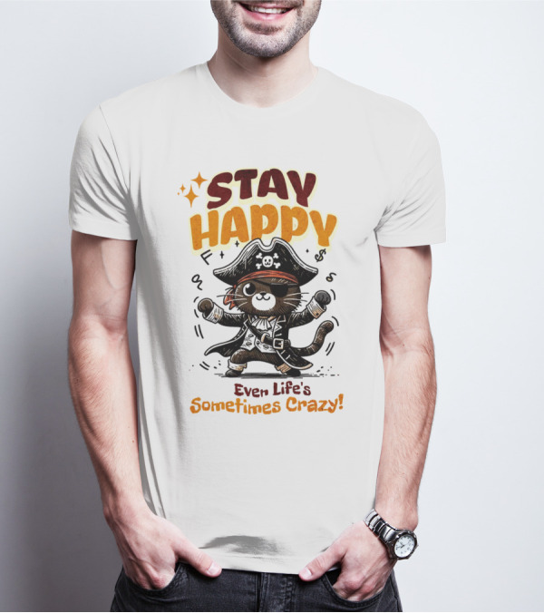 STAY HAPPY Even Life's Sometimes Crazy Pirate Cat T-Shirt