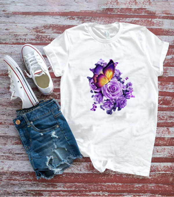 Butterfly Purple Rose Blossoms Floral Arrangement T-Shirt