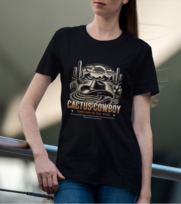 Cactus Cowboy Thriving In The Wild Desert Landscape With Hat And Cacti T-Shirt