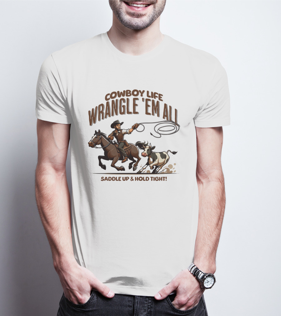 Cowboy Life Wrangle 'Em All Saddle Up And Hold Tight T-Shirt