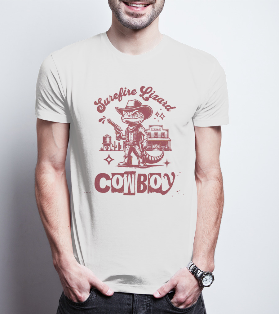 Surefire Lizard Cowboy TexasWestern Scene T-Shirt