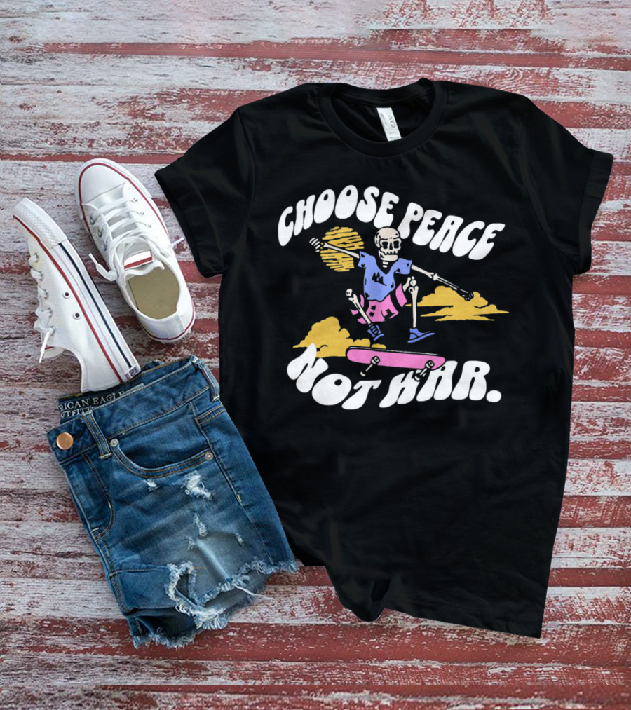 Choose Peace Not War Skeleton Skateboarding Sunset Cloud T-Shirt