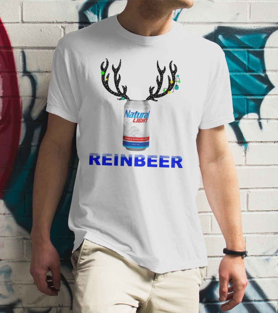 Natural Light Holiday Reinbeer Can Antlers Christmas T-Shirt