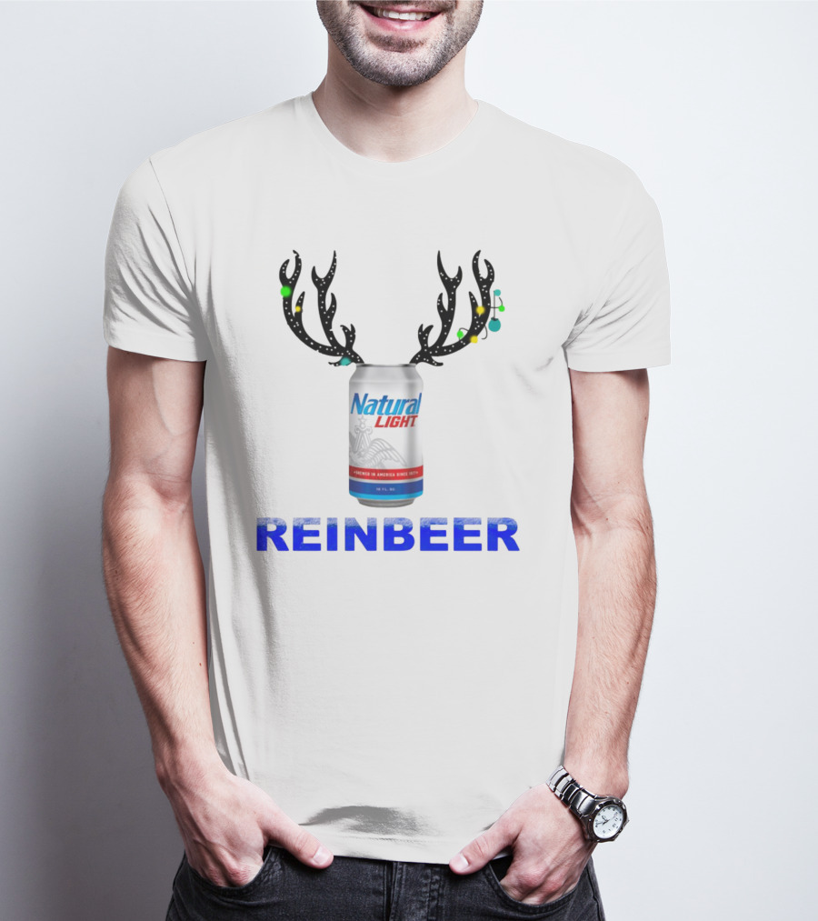 Natural Light Holiday Reinbeer Can Antlers Christmas T-Shirt