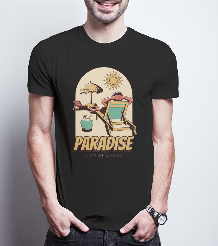 Paradise St. Pete Beach Florida Retro Sun Lounger And Cocktail Scene T-Shirt