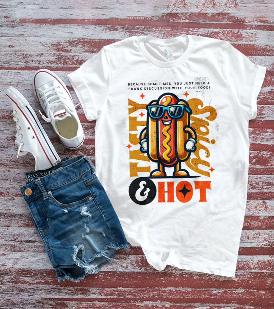 Highly Spicy And Hot Retro Funny Hot Dog Fast Food Mascot Character T-Shirt